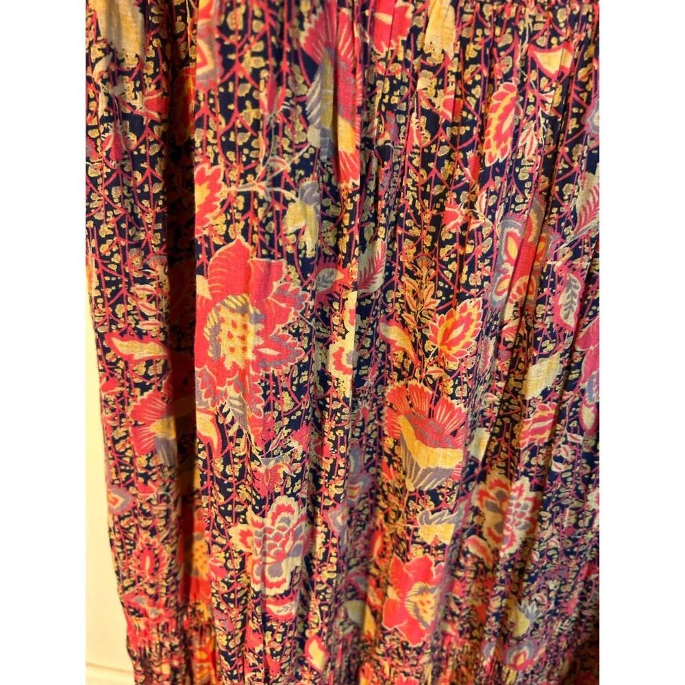 Free People Getaway Tiered Maxi Dress Red Floral Smocked Boho Medium - Picture 3 of 5